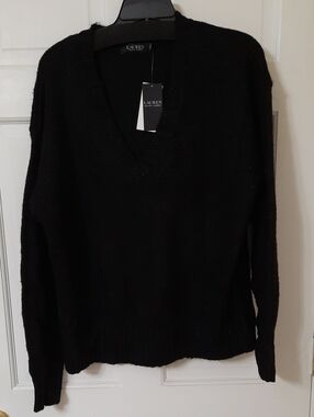 Lauren Ralph Lauren Black V-Neck Pullover Sweater